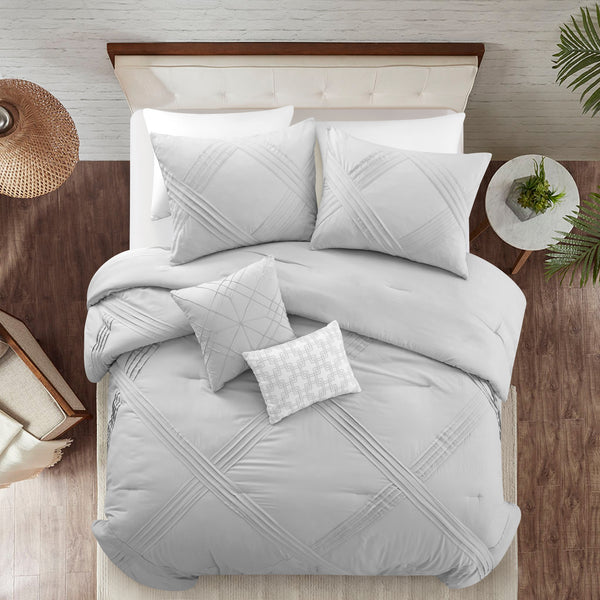 Homeroots Gray King Polyester 180 Thread Count Washable Down Comforter Set Grey,King,California King Polyester 528975