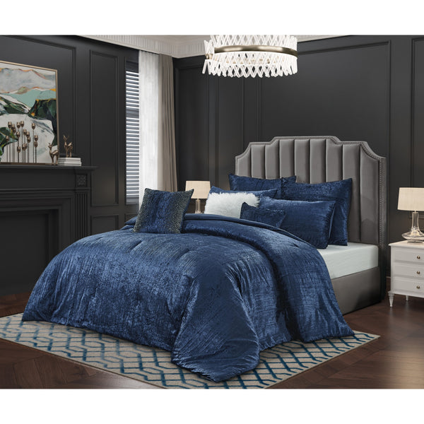 Homeroots Navy Blue King Polyester 220 Thread Count Washable Down Comforter Set Navy,King,California King Velvet 528993