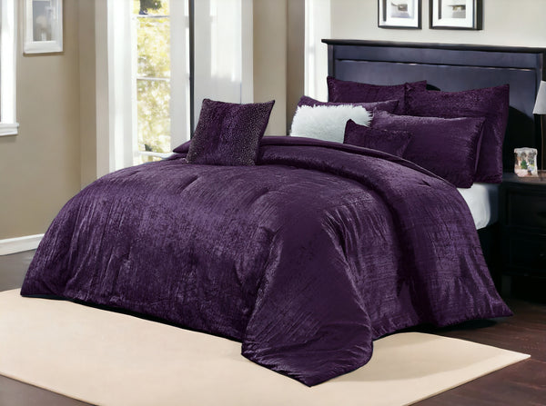 Homeroots Purple Queen Polyester 220 Thread Count Washable Down Comforter Set Purple,Full,Queen Velvet 528996
