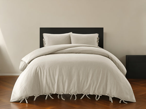 HomeRoots Beige Luxurious Linen Duvet Cover Set - Breathable Comfort, Easy Care & Stylish Modern Design Beige, King/California King King/California King 528999