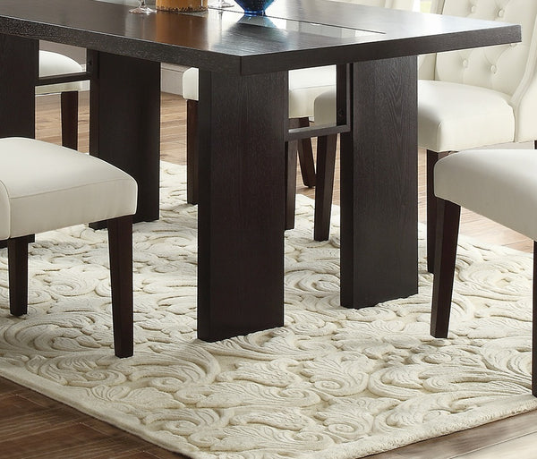 English Elm Contemporary 66" Rectangle Dining Table with Tempered Beveled Glass Top Espresso Finish Seats 6 Modern U-Shaped Support Hardwood Legs B011P207144