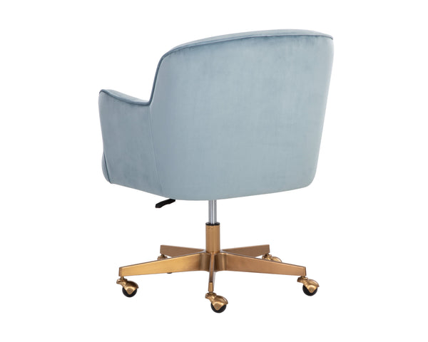 Sunpan Karina Office Chair - Chic Comfort with Modern Design, Curved Seat and Gold Steel Base for Your Workspace Cornflower Blue Sky