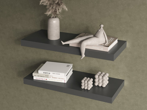 English Elm Floating Shelf Dallas Matte Gray Set of 2 — Sleek Engineered Wood Wall Shelves 32"x10.6" Durable Modern Decor B092P238731