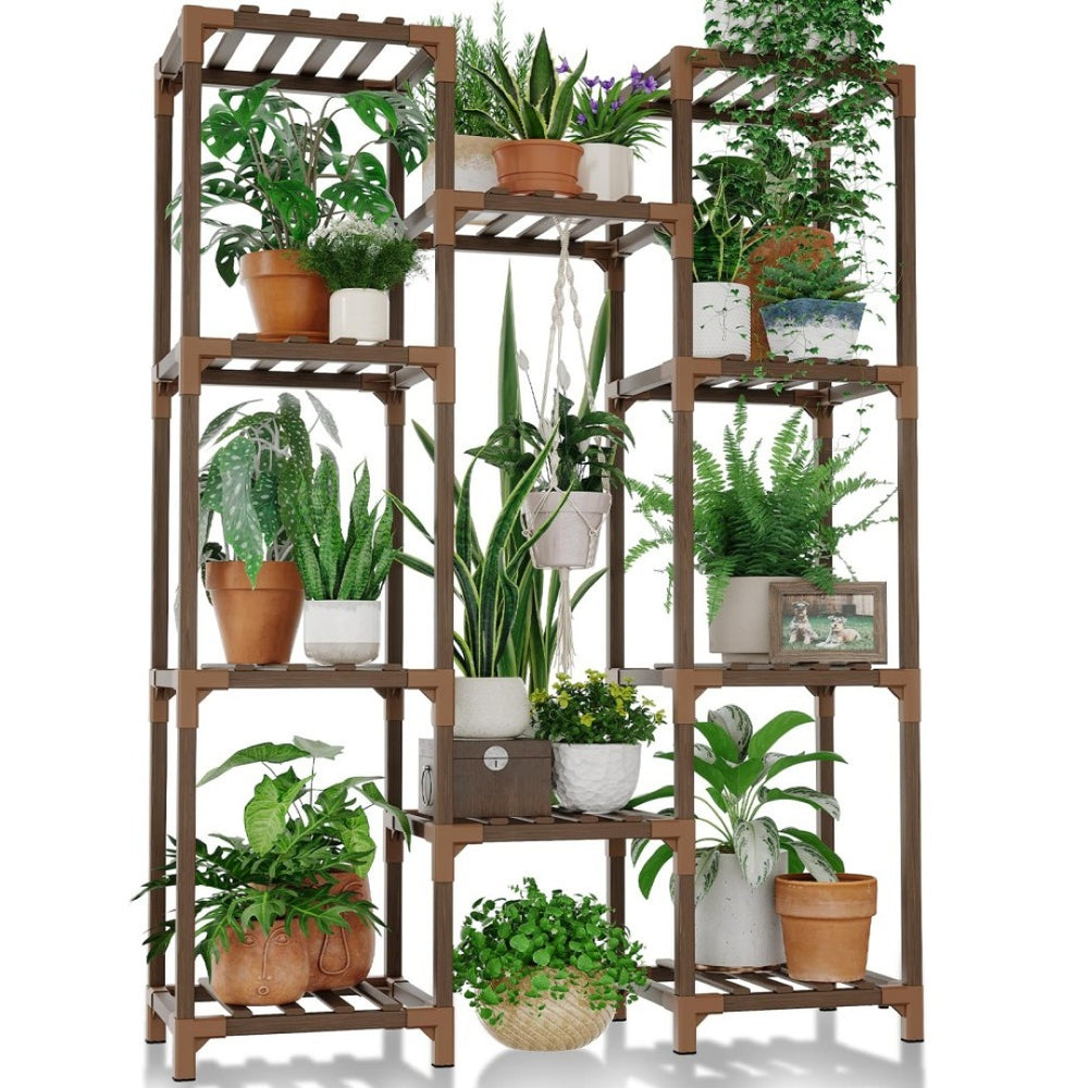 English Elm Multiple Tier Eucalyptus Wood Plant Stand with 10 Shelves for Indoor Outdoor Use W2181P484973