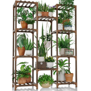 English Elm Multiple Tier Eucalyptus Wood Plant Stand with 10 Shelves for Indoor Outdoor Use W2181P484973