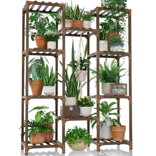English Elm Multiple Tier Eucalyptus Wood Plant Stand with 10 Shelves for Indoor Outdoor Use W2181P484973