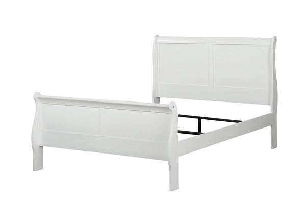 English Elm White Sleigh Bed with Built-In Casegood Drawer, Brushed Nickel Hardware, Solid Pine Elegance B062S00539