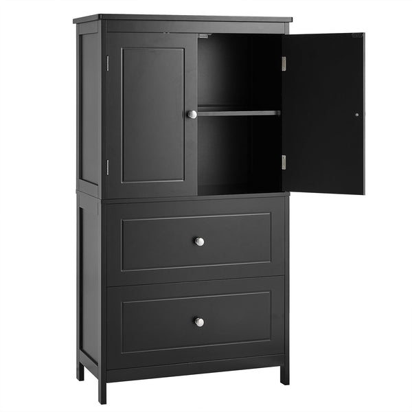 English Elm Bathroom Storage Cabinet with Two Doors and Drawers, Adjustable Shelf, MDF Finish, Slim 28"L x 15"W Black N725P188460B