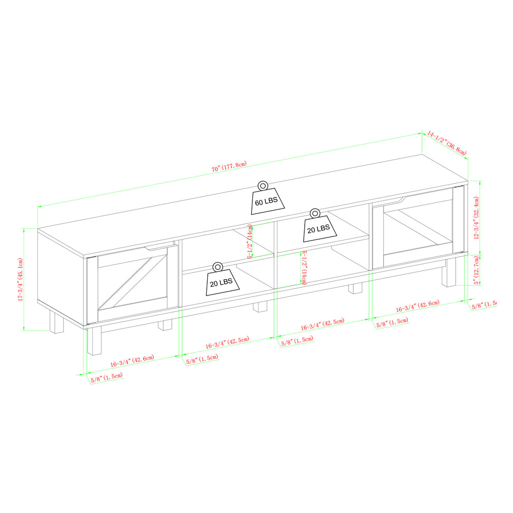 English Elm Walker Edison - Rustic Barn-Door TV Stand Gray Wash with Open Storage, Cord Management, Holds TVs to 80" and 1000 lbs B185P169007