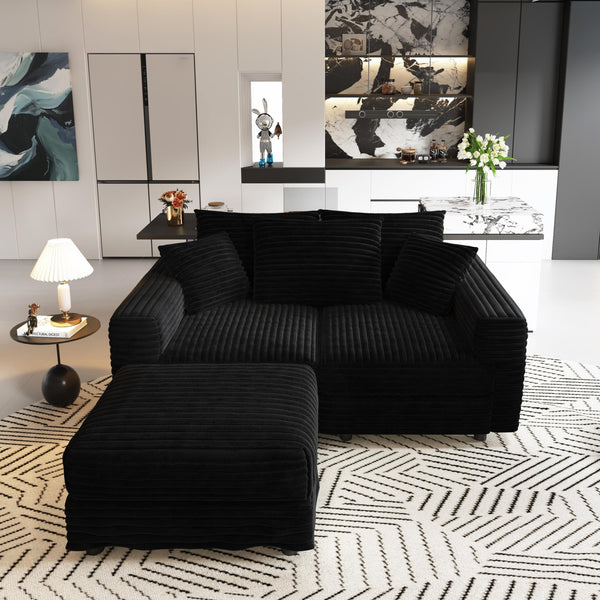 English Elm 82.7" Plush Corduroy 3-Seat Sofa - Modern Cloud Couch With Ottomans, Deep Comfort For Any Space W1885S00155