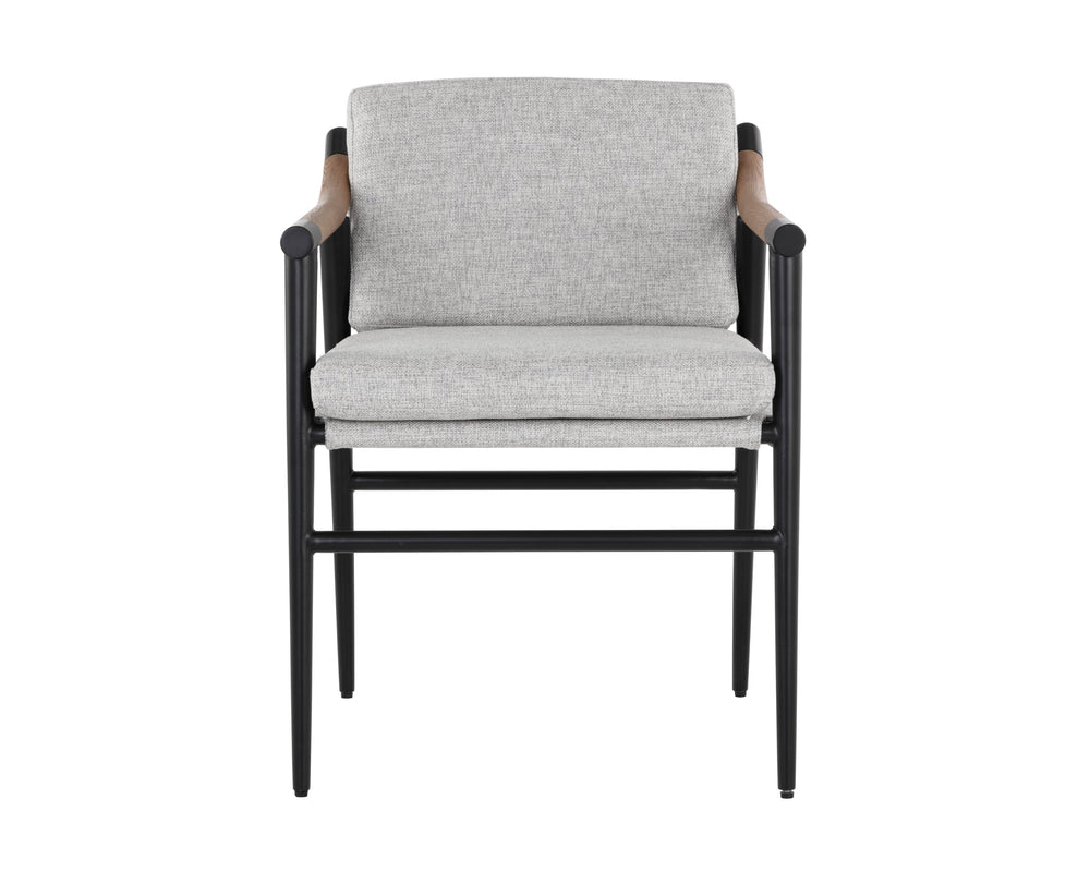 Sunpan Meadow Dining Armchair - Timeless Vault Fog Design With Sturdy Oak & Easy-clean Performance Fabric Grey Fabric 110599