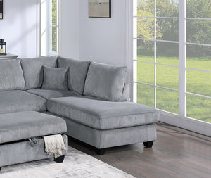 English Elm Contemporary 3pc Sectional Set with USB Charging, Corduroy Upholstery, Storage Ottoman & Pillows Fog 77 L x 35 W x 17 H B011S01239