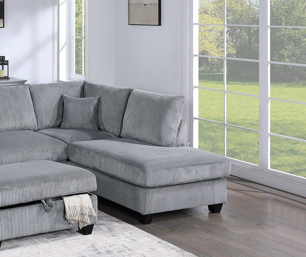 English Elm Contemporary 3pc Sectional Set with USB Charging, Corduroy Upholstery, Storage Ottoman & Pillows Fog 77 L x 35 W x 17 H B011S01239