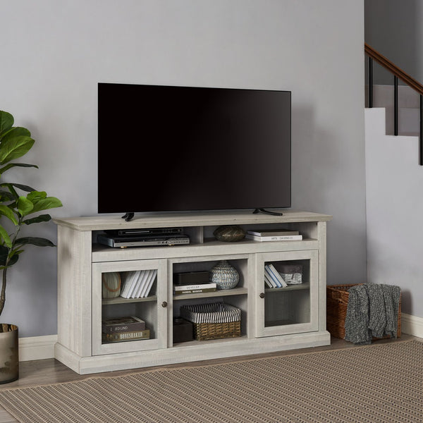 English Elm Contemporary Stone Gray TV Stand 60" Modern Entertainment Console for TVs up to 65" with Glass Cabinets and Adjustable Shelves W2275P389702
