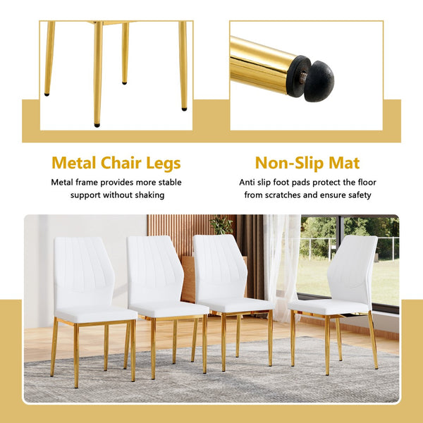 English Elm Table and Chair Set Oval Glass Top Gold Base with 8 Shell Pu Dining Chairs W1151S04729