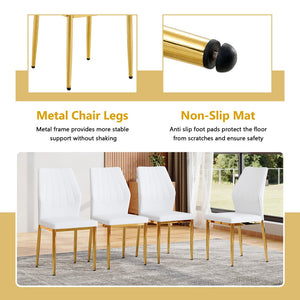 English Elm Table and Chair Set Oval Tempered Glass Top with Gold Base Glam Dining Room 7 Piece Transparent,White+Gold W1151S04728
