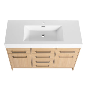 English Elm 48" Freestanding Bathroom Vanity with Resin Sink, Original Oak Finish, 2 Doors & 6 Drawers, Plywood W1972P315227