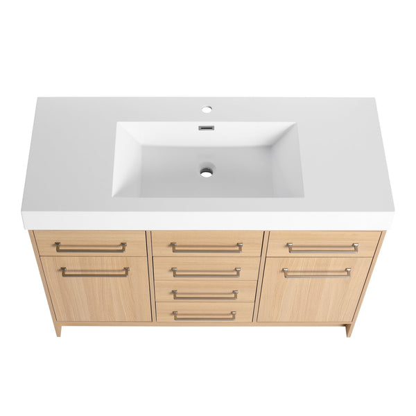 English Elm 48" Freestanding Bathroom Vanity with Resin Sink, Original Oak Finish, 2 Doors & 6 Drawers, Plywood W1972P315227