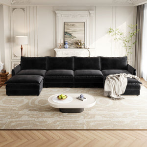 English Elm Corduroy 4-Seater Oversized U-Shaped Sectional Couch With Movable Footrests & Cozy Cushions W834S00433