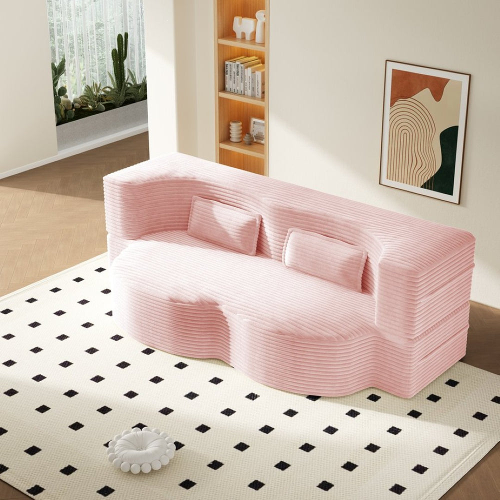 English Elm Modern Corduroy Floor Sofa Foldable Twin Sleeper Foam Filled for Dorms and Playrooms Baby Pink W1885P446611