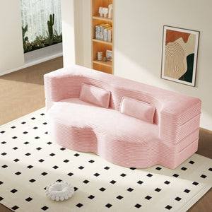 English Elm Modern Corduroy Floor Sofa Foldable Twin Sleeper Foam Filled for Dorms and Playrooms Baby Pink W1885P446611