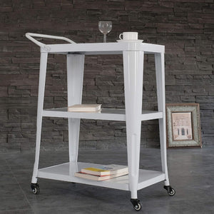 English Elm 3-tier Metal Rolling Cart with Swivel Casters Sleek White Kitchen Bar Serving Station B011P236767