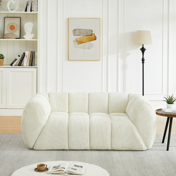English Elm Chenille Cloud Sofa with Quilted Checkered Cushions and Piano Key Backrest Design Beige W834P442225