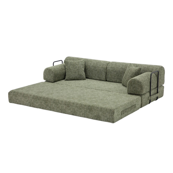English Elm Convertible Bouclé Floor Sofa Bed Loveseat Daybed for Studio Living Room Green W5532P458419