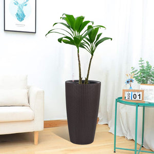 English Elm Set of 2 Faux Rattan Tall Outdoor Planters with Auto Watering and Water Level Monitor Brown W3213P325374