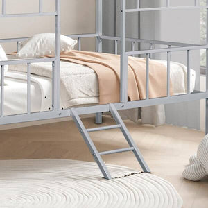English Elm Twin Contemporary House-Style Loft Bed with Full Metal Frame, Angled Ladder, Sturdy Kids Bunk Design Silver 78 L x 15 W x 7 H B2741P347295