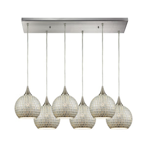 Fusion 32'' Wide 6-Light Rectangular Pendant - Satin Nickel with Silver Mosaic Glass 529-6RC-SLV Elk Lighting