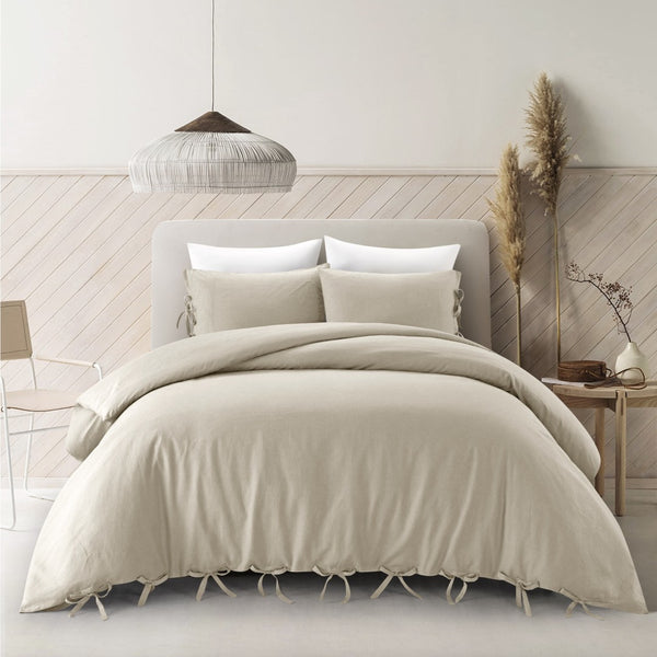 HomeRoots Beige Luxurious Linen Duvet Cover Set - Breathable Comfort, Easy Care & Stylish Modern Design Beige, Full/Queen Full/Queen 529000