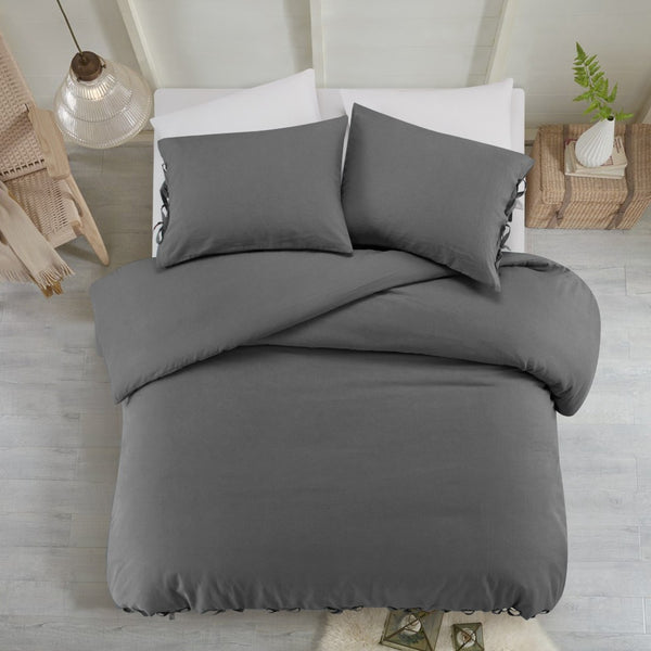 HomeRoots Beige Luxurious Linen Duvet Cover Set - Breathable Comfort, Easy Care & Stylish Modern Design Dark Grey, King/California King King/California King 529001