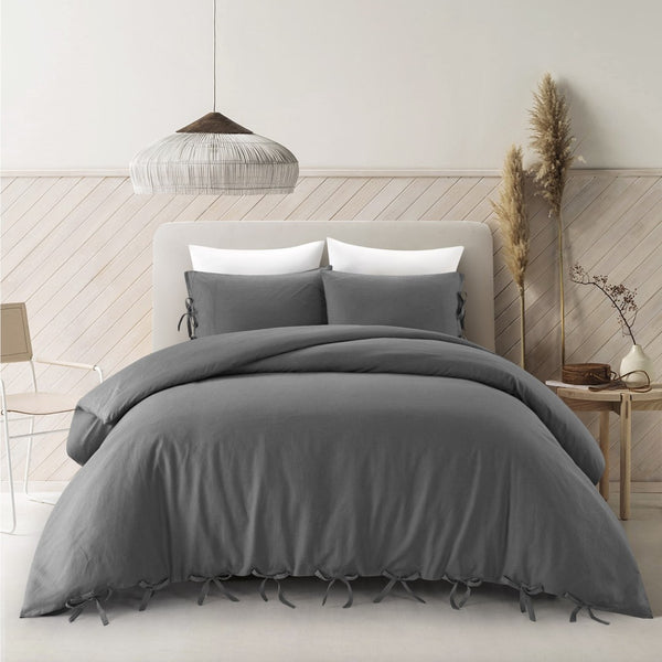 HomeRoots Beige Luxurious Linen Duvet Cover Set - Breathable Comfort, Easy Care & Stylish Modern Design Dark Grey, Full/Queen Full/Queen 529002