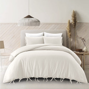 HomeRoots Beige Luxurious Linen Duvet Cover Set - Breathable Comfort, Easy Care & Stylish Modern Design Ivory, King/California King King/California King 529003