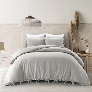 HomeRoots Beige Luxurious Linen Duvet Cover Set - Breathable Comfort, Easy Care & Stylish Modern Design Light Grey, Full/Queen Full/Queen 529006