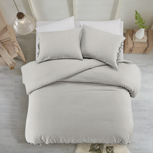 HomeRoots Beige Luxurious Linen Duvet Cover Set - Breathable Comfort, Easy Care & Stylish Modern Design Light Grey, Full/Queen Full/Queen 529006