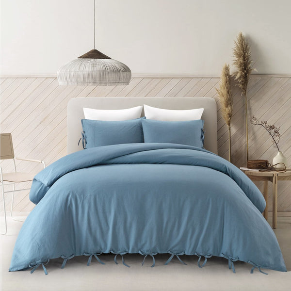 HomeRoots Beige Luxurious Linen Duvet Cover Set - Breathable Comfort, Easy Care & Stylish Modern Design Navy, King/California King King/California King 529007