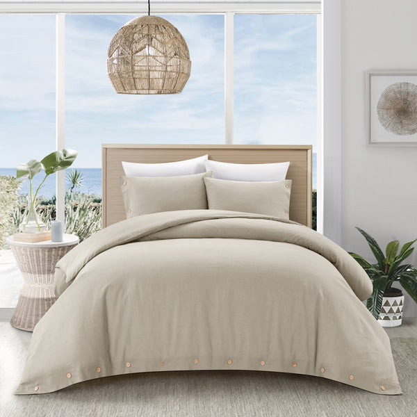 Homeroots Beige King 100% Cotton 140 Thread Count Washable Duvet Cover Set Beige,King,California King Cotton 529009