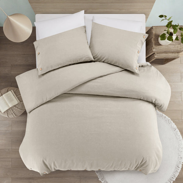 Homeroots Beige Queen 100% Cotton 180 Thread Count Washable Duvet Cover Set Beige,Full,Queen Cotton 529010