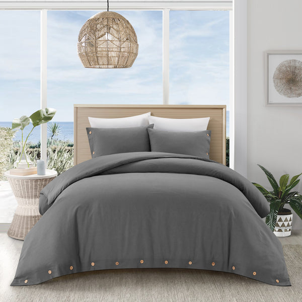Homeroots Dark Slate Gray King 100% Cotton 180 Thread Count Washable Duvet Cover Set Dark Grey,King,California King Cotton 529011