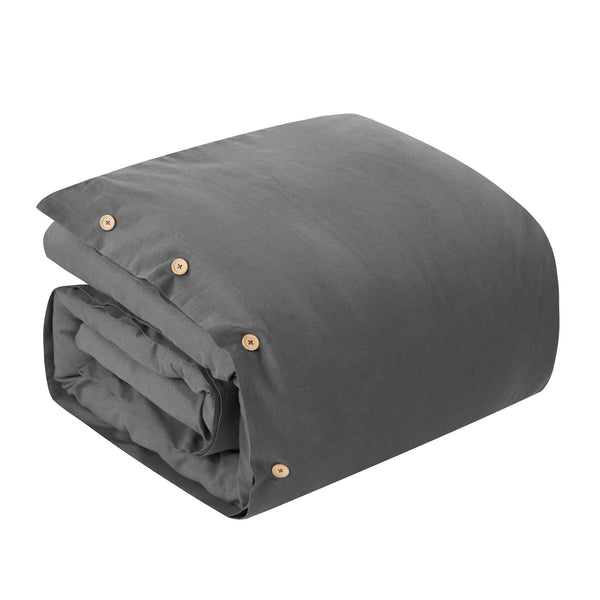 Homeroots Dark Slate Gray King 100% Cotton 180 Thread Count Washable Duvet Cover Set Dark Grey,King,California King Cotton 529011