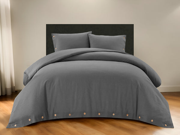 Homeroots Dark Slate Gray Queen 100% Cotton 180 Thread Count Washable Duvet Cover Set Dark Grey,Full,Queen Cotton 529012