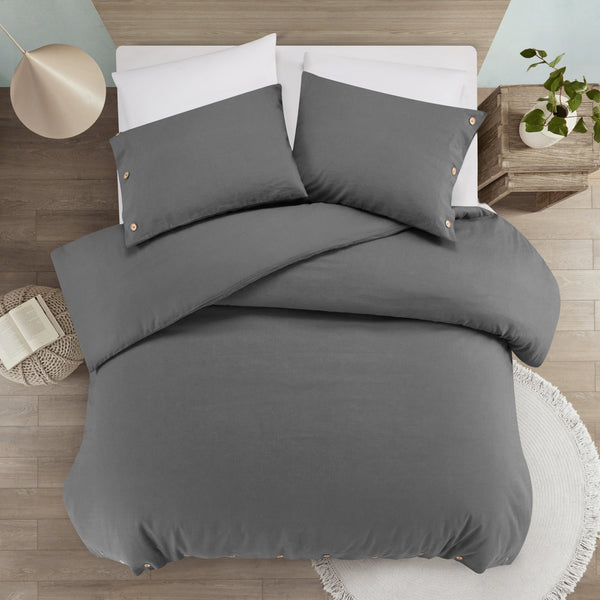 Homeroots Dark Slate Gray Queen 100% Cotton 180 Thread Count Washable Duvet Cover Set Dark Grey,Full,Queen Cotton 529012