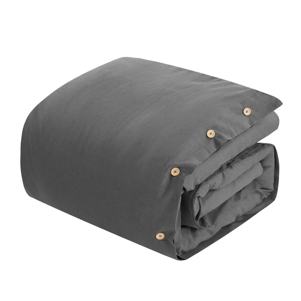 Homeroots Dark Slate Gray Queen 100% Cotton 180 Thread Count Washable Duvet Cover Set Dark Grey,Full,Queen Cotton 529012