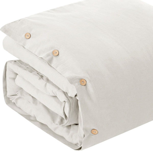 Homeroots Ivory King 100% Cotton 180 Thread Count Washable Duvet Cover Set Ivory,King,California King Cotton 529013