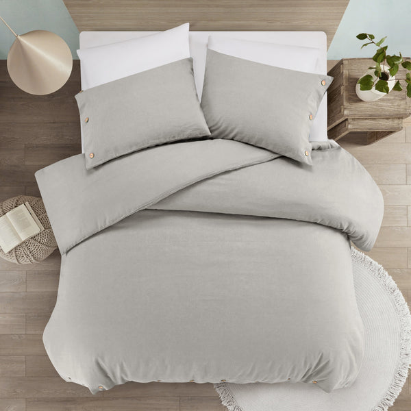 Homeroots Light Gray King 100% Cotton 140 Thread Count Washable Duvet Cover Set Light Grey,King,California King Cotton 529015