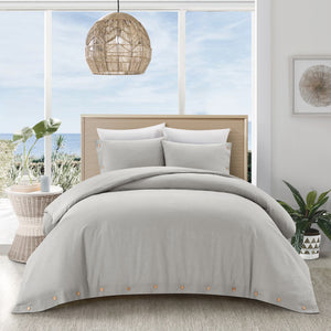 Homeroots Light Gray Queen 100% Cotton 140 Thread Count Washable Duvet Cover Set Light Grey,Full,Queen Cotton 529016