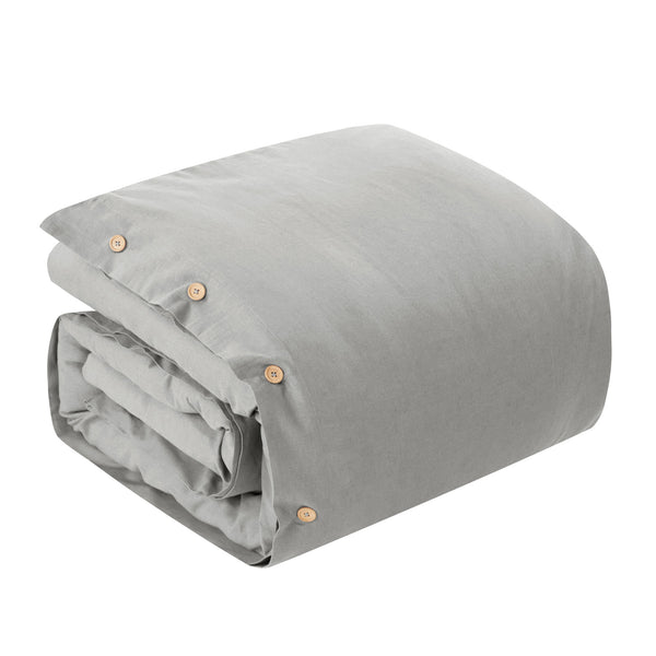 Homeroots Light Gray Queen 100% Cotton 140 Thread Count Washable Duvet Cover Set Light Grey,Full,Queen Cotton 529016