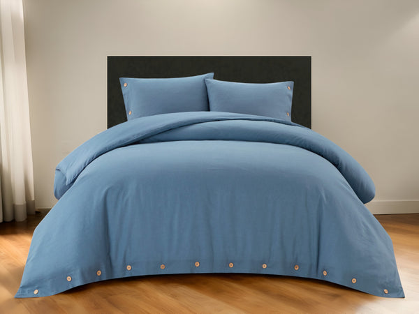 Homeroots Navy Blue Queen 100% Cotton 180 Thread Count Washable Duvet Cover Set Navy,Full,Queen Cotton 529018